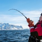 Angler kämpft mit Dickdorsch bei herrlichem Wetter